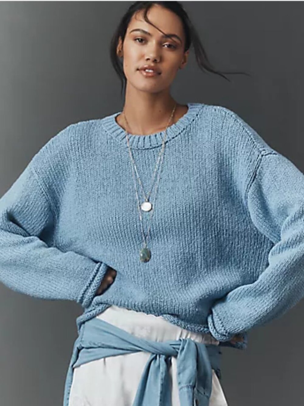 Pilcro Harlow Oversized Roll-Hem Sweater In Baby Blue Anthropologie XS